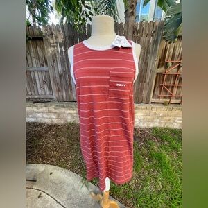 NWT Roxy Brick Red and White Striped tank Dress surf summer outdoors coastal L
